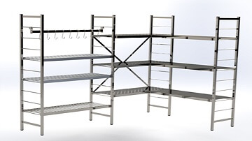 Rayonnage alimentaire en Duralinox avec tablettes formant un angle