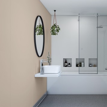 Réalisation crédence cuisine avec Panneau mural décoratif intérieur PVC Satiné Marron Beige "Fawn" Altro Whiterock Satins