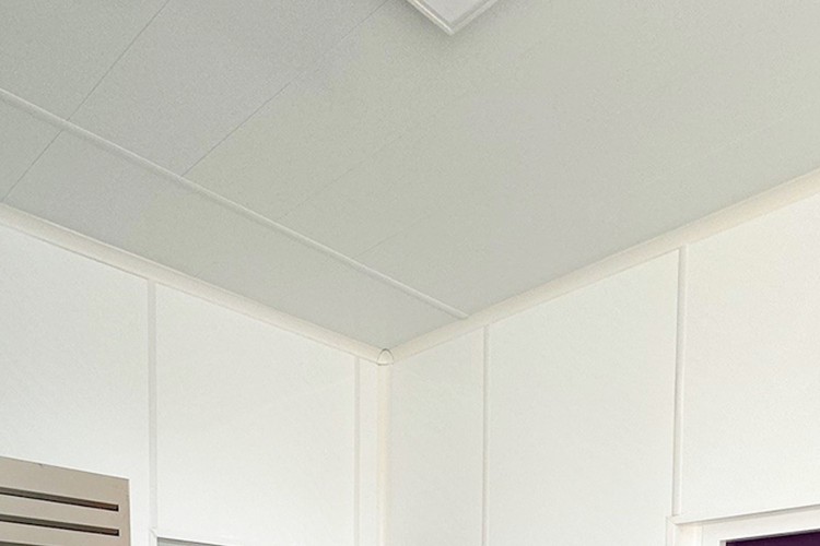 Plaques de lambris collées pour le plafond d'un laboratoire alimentaire