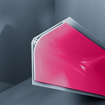 Congé d'angle interne PVC rose shocking pink 30 mm x 30 mm en 2 parties Altro pour habillage angle panneaux muraux épaisseur 2,5 mm
