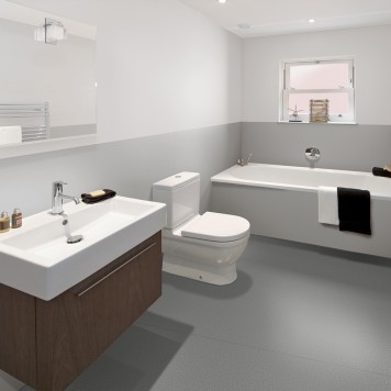 Réalisation paroi salle de bain avec Panneau mural décoratif intérieur PVC Satiné Gris "Echo" Altro Whiterock Satins