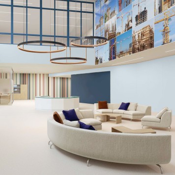 Réalisation parois de douche avec Panneau mural décoratif intérieur PVC Satiné Bleu "Breeze" Altro Whiterock Satins