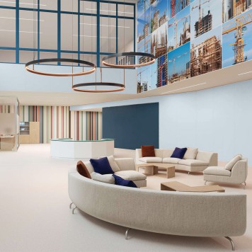 Réalisation parois de douche avec Panneau mural décoratif intérieur PVC Satiné Bleu "Breeze" Altro Whiterock Satins