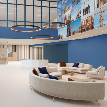 Réalisation crédence cuisine avec Panneau mural décoratif intérieur PVC Satiné Bleu "Ozone" Altro Whiterock Satins