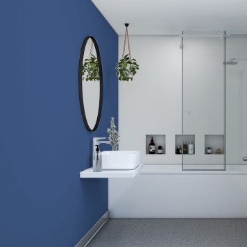 Réalisation parois de douche avec Panneau mural décoratif intérieur PVC Satiné Bleu "Ozone" Altro Whiterock Satins