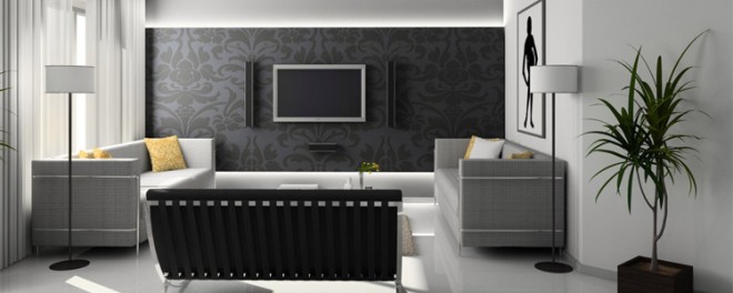Salon moderne noir et gris
