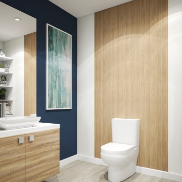Plaque pvc imitation bois doré toilette