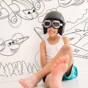 Panneau mural PVC fresque murale à colorier effaçable à sec Motif Planes Avions pour enfants