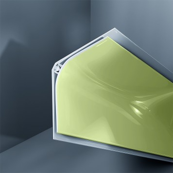 Congé d'angle interne PVC vert pistache eau de chic 30 mm x 30 mm en 2 parties Altro pour habillage angle panneaux muraux épaisseur 2,5 mm