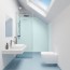 Réalisation paroi salle de bain avec Panneau mural décoratif intérieur PVC Satiné Bleu Jade "Mint" Altro Whiterock Satins