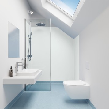 Panneau mural décoratif intérieur PVC Satiné Vert blanc "Seofam" Altro Whiterock Satins pour salle de bain 2
