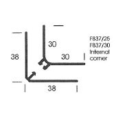 Congé d'angle interne PVC blanc 30 mm x 30 mm en 2 parties Altro pour habillage angle panneaux muraux épaisseur 2,5 mm - Plan section