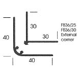 Baguette d'angle externe (sortant) PVC blanche 40 mm x 40 mm en 2 parties ALTRO pour panneaux muraux épaisseur 2,5 mm - Plan Section