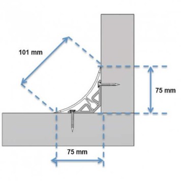 Dimensions congé d'angle avec lèvres souples posé