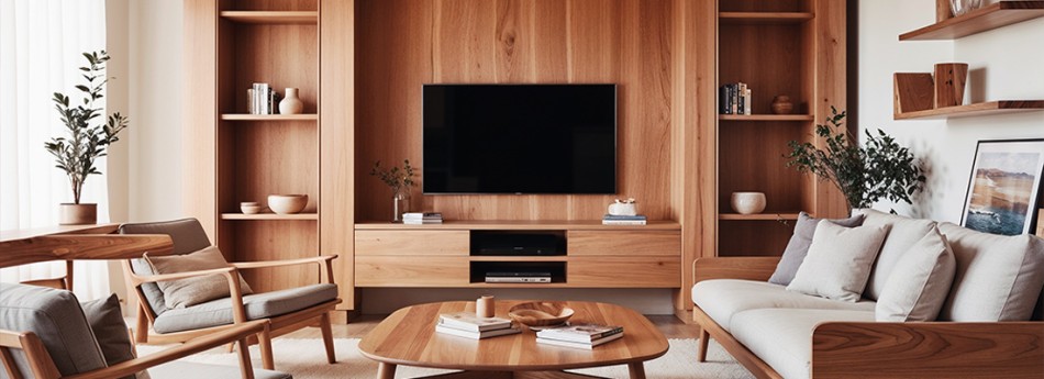 salon chaleureux en bois