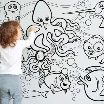 Panneau mural PVC fresque murale à colorier effaçable à sec Motif Monde Sous-Marin pour enfants dans une école