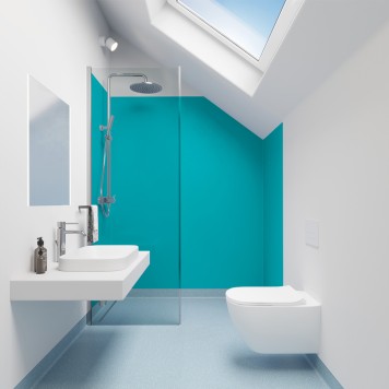 Panneau mural décoratif intérieur PVC Satiné Bleu Jade "Vibrance" Altro Whiterock Satins pour salle de bains 2