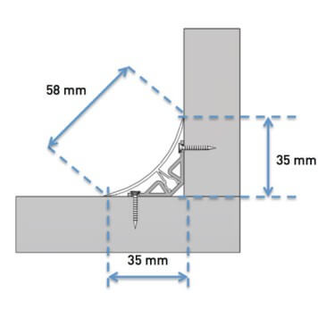 Dimensions congé d'angle sans lèvres souples posé