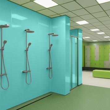 Panneau mural décoratif brillant jaune Altro Whiterock Bleu Givré Sheer Glass pour salle de bain 2
