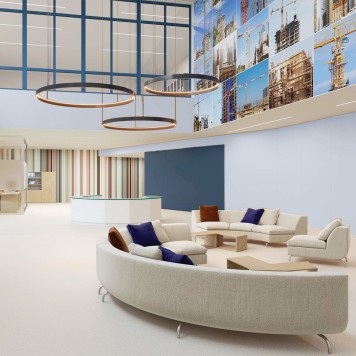 Réalisation crédence cuisine avec Panneau mural décoratif intérieur PVC Satiné Bleu "Flint" Altro Whiterock Satins