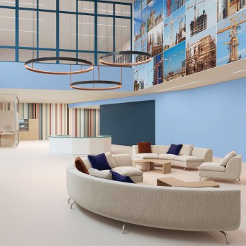 Réalisation crédence cuisine avec Panneau mural décoratif intérieur PVC Satiné Bleu "Flint" Altro Whiterock Satins