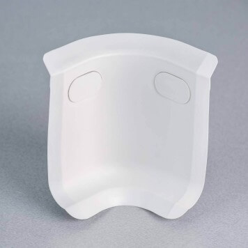Angle interne gris-blanc pour plinthe PVC à lèvres souples avec bouchons insérés