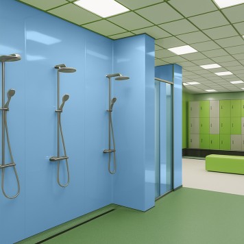 Panneau mural décoratif brillant jaune Altro Whiterock Bleu Doux Slip Stream pour salle de bain 2