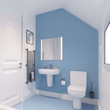 Réalisation paroi salle de bain avec Panneau mural décoratif intérieur PVC Satiné Bleu "Flint" Altro Whiterock Satins