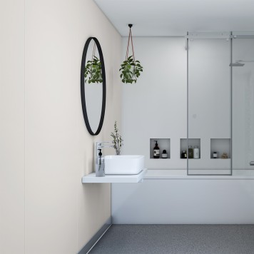 Réalisation cabinet médical avec Panneau mural décoratif intérieur PVC Satiné Beige Gris "Silk" Altro Whiterock Satins