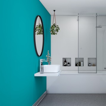 Panneau mural décoratif intérieur PVC Satiné Bleu Jade "Vibrance" Altro Whiterock Satins pour salle de bains 3