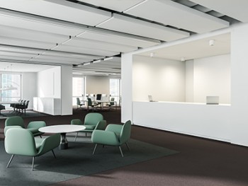 Salle de pause avec faux plafond blanc