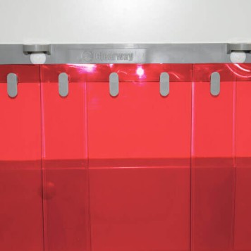 Zoom rideau standard rouge transparent recouvrement 50%