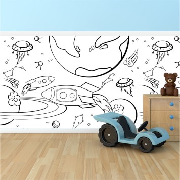 Panneau mural PVC fresque murale à colorier effaçable à sec Motif Espace pour enfants bas de mur chambre