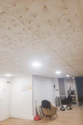 faux plafond dans un hôtel avec dalles ombelle dune