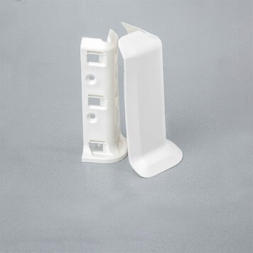 Angle externe blanc et support de fixation pour plinthe adhésive étanche