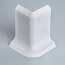 Angle externe gris-blanc pour plinthe PVC à lèvres souples avec bouchons insérés