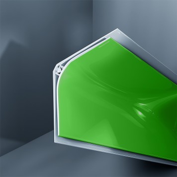 Congé d'angle interne PVC vert hawaiian palm 30 mm x 30 mm en 2 parties Altro pour habillage angle panneaux muraux épaisseur 2,5 mm