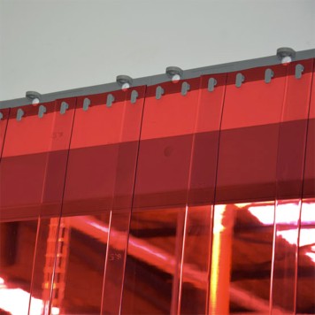 Rideau standard rouge transparent recouvrement 50%