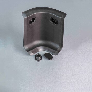 Angle interne noir pour plinthe PVC à lèvres souples avec bouchons
