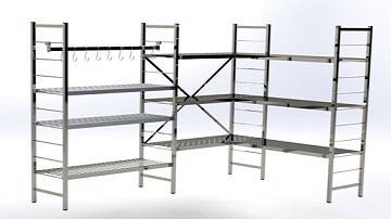 Rayonnage alimentaire en Duralinox avec tablettes formant un angle