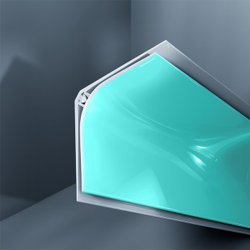 Congé d'angle interne PVC bleu givré sheer glass 30 mm x 30 mm en 2 parties Altro pour habillage angle panneaux muraux épaisseur 2,5 mm