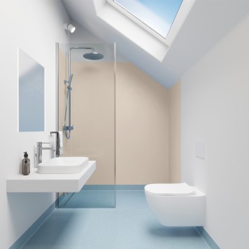 Réalisation parois de douche avec Panneau mural décoratif intérieur PVC Satiné Marron Beige "Fawn" Altro Whiterock Satins