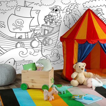 Panneau mural PVC fresque murale à colorier effaçable à sec Motif Pirates dans une chambre d'enfant