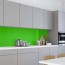 Réalisation crédence cuisine avec panneau mural décoratif brillant vert "Hawaiian Palm" Altro Whiterock Chameleon