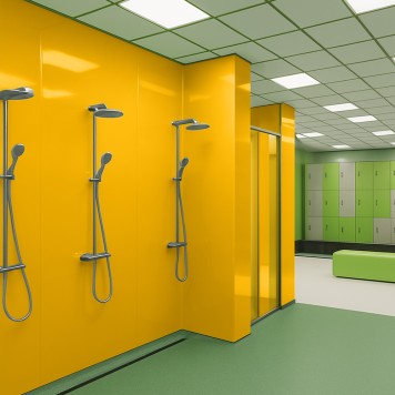 Panneau mural décoratif brillant jaune Altro Whiterock Chameleon Taxi Cab pour salle de bain 2