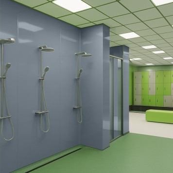 Panneau mural décoratif brillant jaune Altro Whiterock Gris Souris Distant Thunder pour salle de bain 2