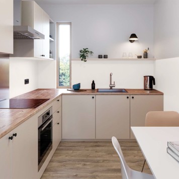 Réalisation crédence cuisine avec Panneau mural décoratif intérieur PVC Satiné Beige Gris "Silk" Altro Whiterock Satins
