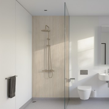 Panneau mural de douche PVC imitation chêne clair salle de bain