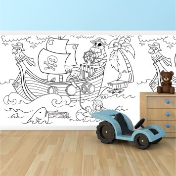 Visuel complet Panneau mural PVC fresque murale à colorier effaçable à sec Motif Pirates pour enfants