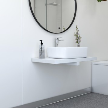 Réalisation crédence cuisine avec Panneau mural décoratif intérieur PVC Satiné Blanc Gris "Cesco" Altro Whiterock Satins